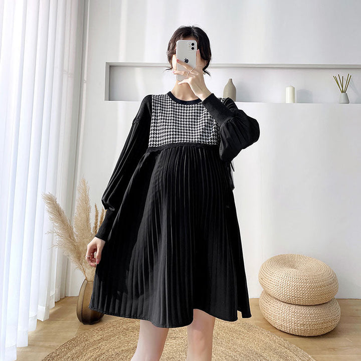 Embrace Your Journey with the Fashion Patchwork Loose Maternity Dress Set