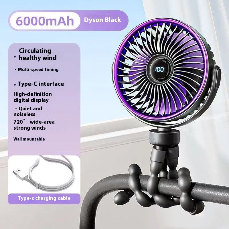 Outdoor Stroller Octopus Digital Display Handheld Fan