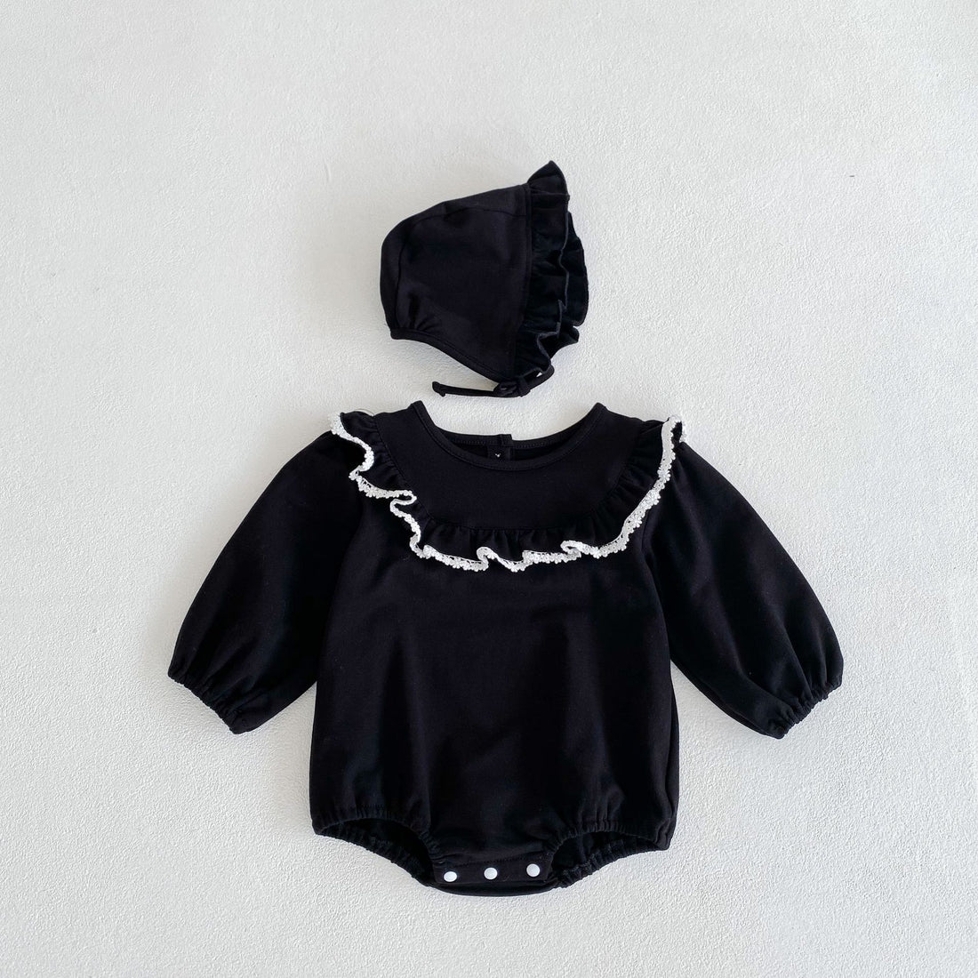 Ruffle Collar Long Sleeve Romper With Hat