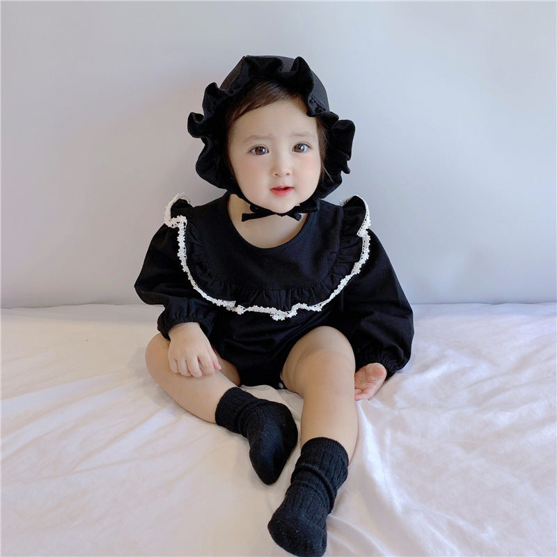 Ruffle Collar Long Sleeve Romper With Hat