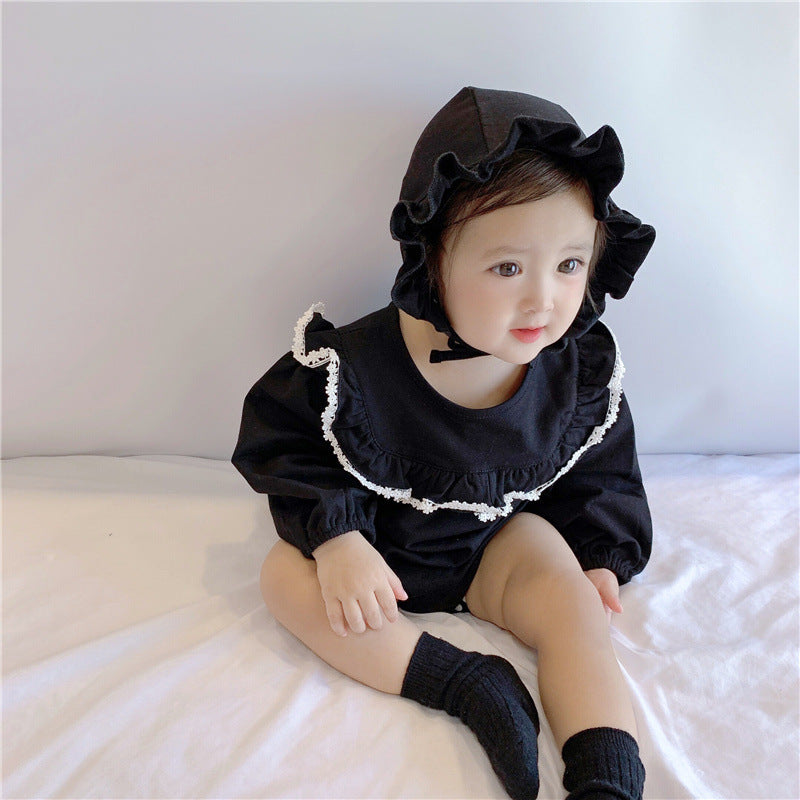 Ruffle Collar Long Sleeve Romper With Hat