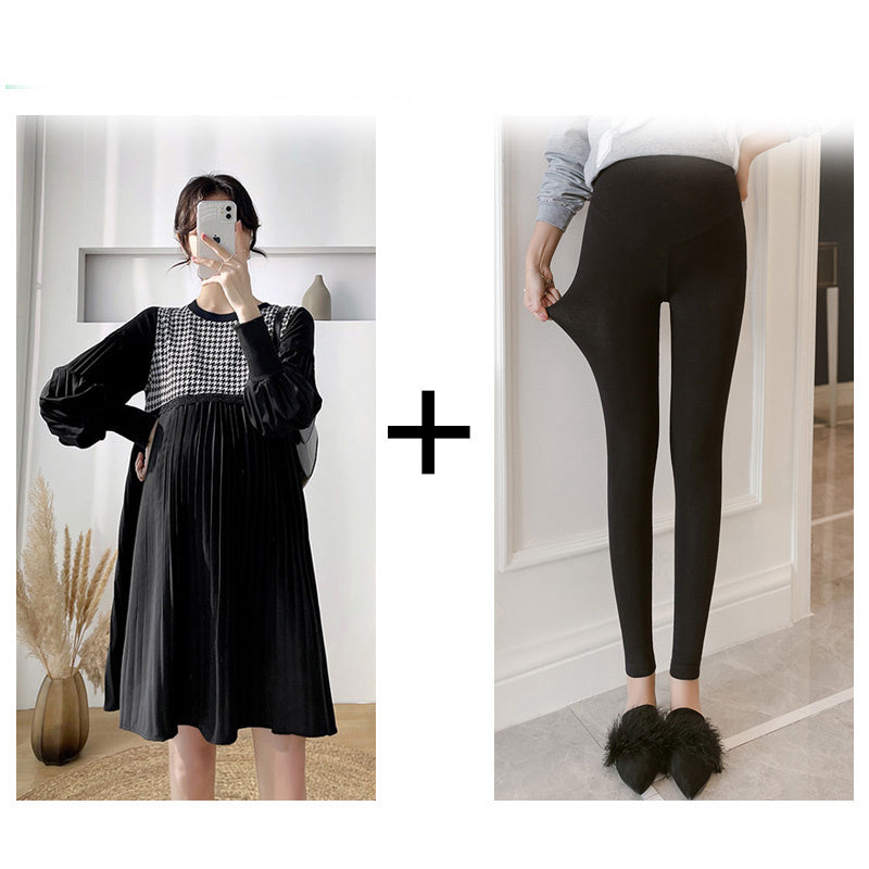 Fashion Patchwork Loose Maternity Dress Set