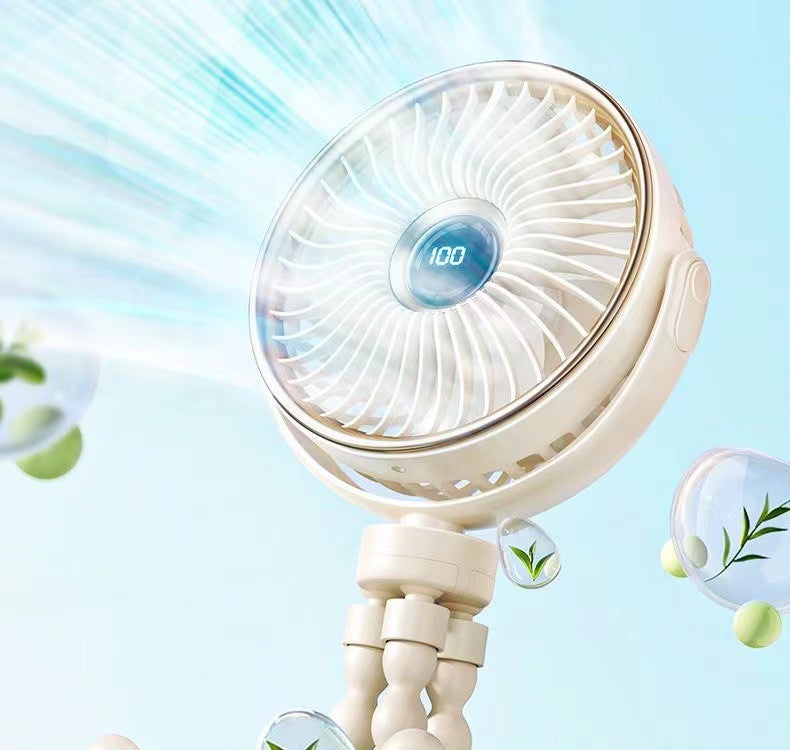 Outdoor Stroller Octopus Digital Display Handheld Fan