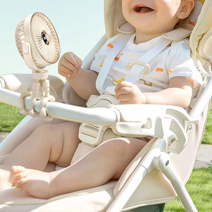 Outdoor Stroller Octopus Digital Display Handheld Fan