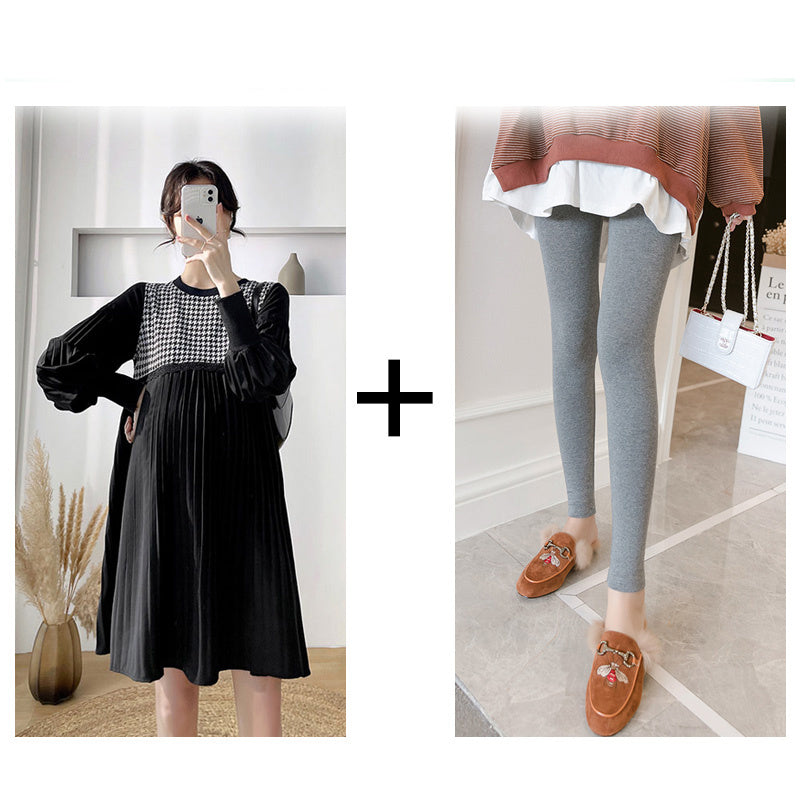 Fashion Patchwork Loose Maternity Dress Set