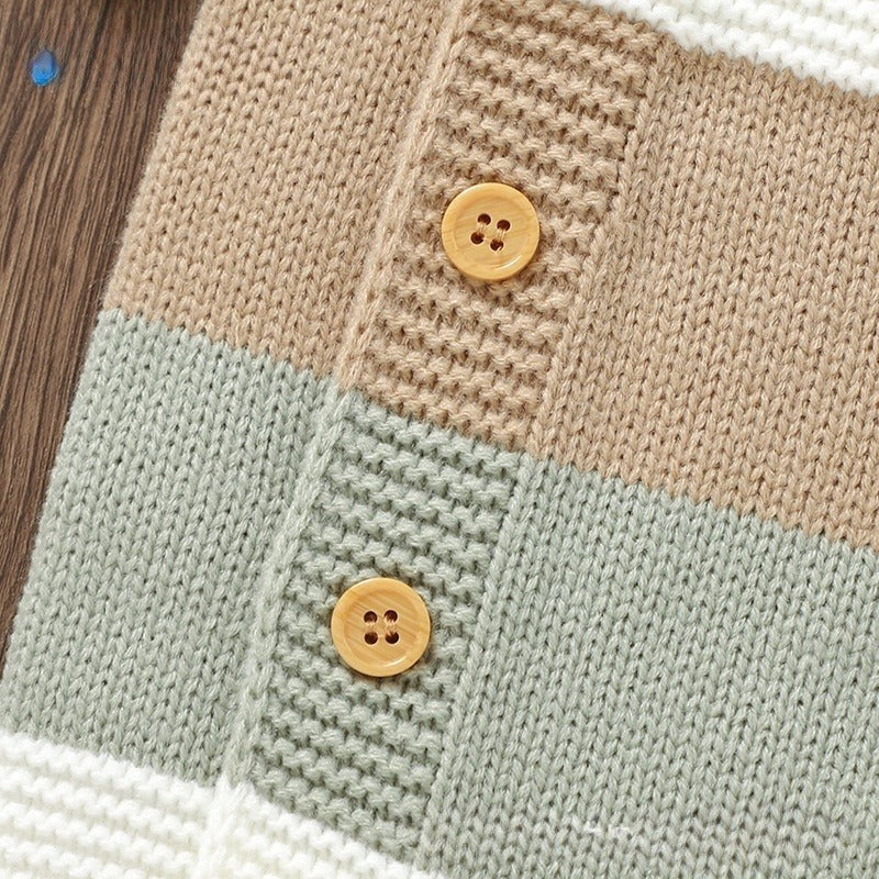 Knitted Striped One-piece Rompers