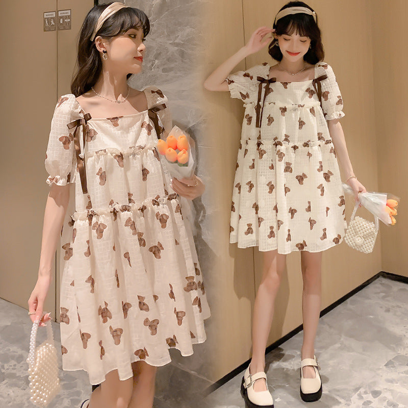 Maternity Dress Thin Chiffon Print Loose
