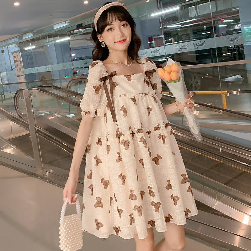 Maternity Dress Thin Chiffon Print Loose