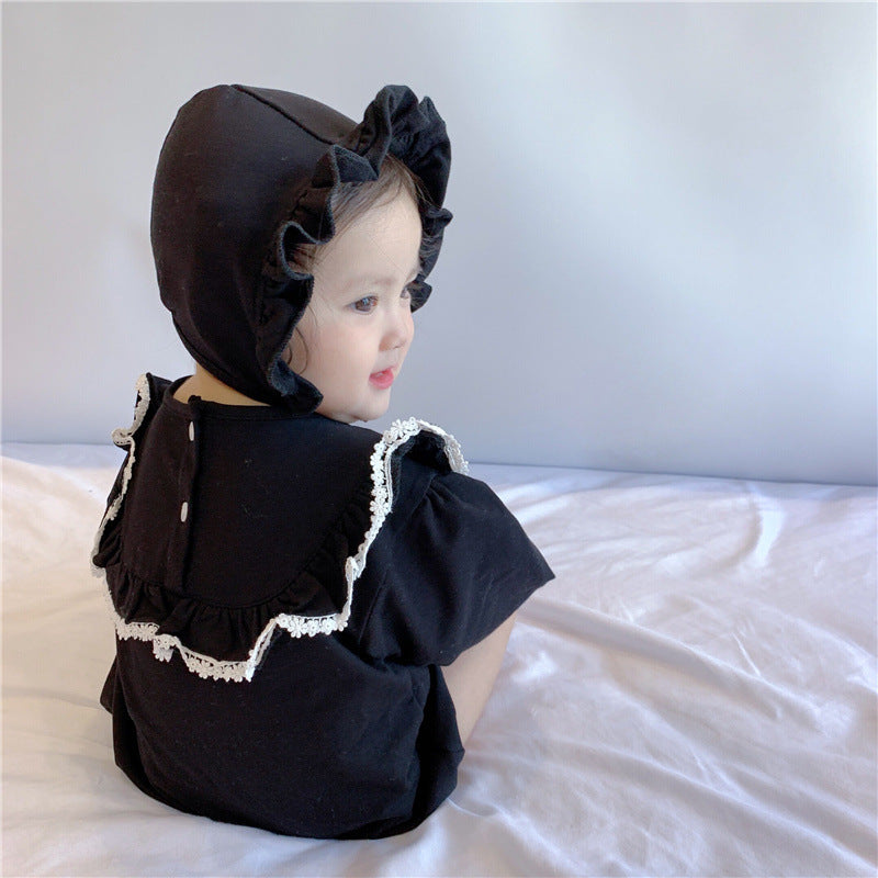 Ruffle Collar Long Sleeve Romper With Hat