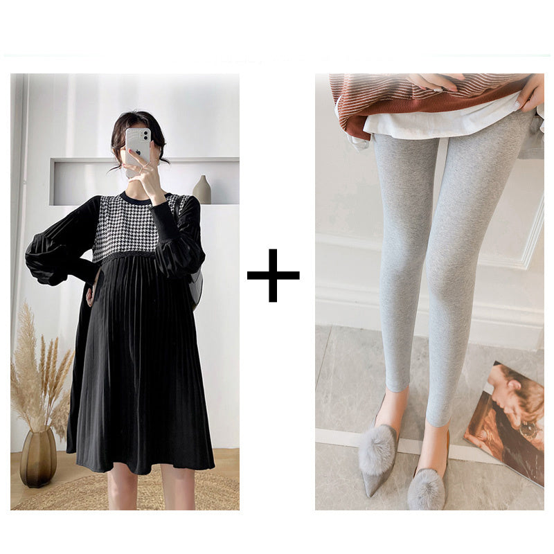 Fashion Patchwork Loose Maternity Dress Set