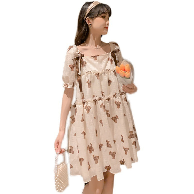 Maternity Dress Thin Chiffon Print Loose