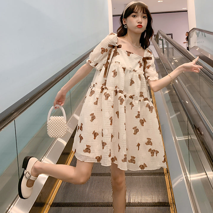 Maternity Dress Thin Chiffon Print Loose