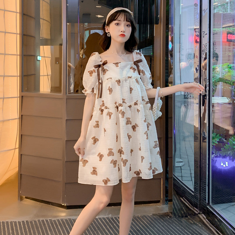 Maternity Dress Thin Chiffon Print Loose